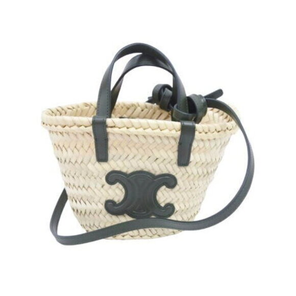 Celine Handbags - Celine Triomphe Bagnier Handbag Raffia Calfskin Basket Bag